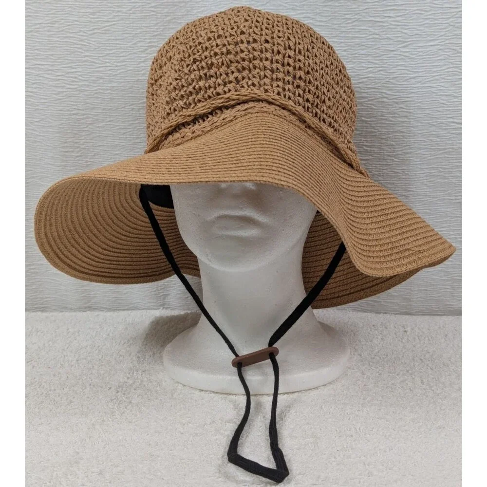 FURTALK - Women's - Sun Straw Hat Wide Brim - Chin Strap - Size M/L
